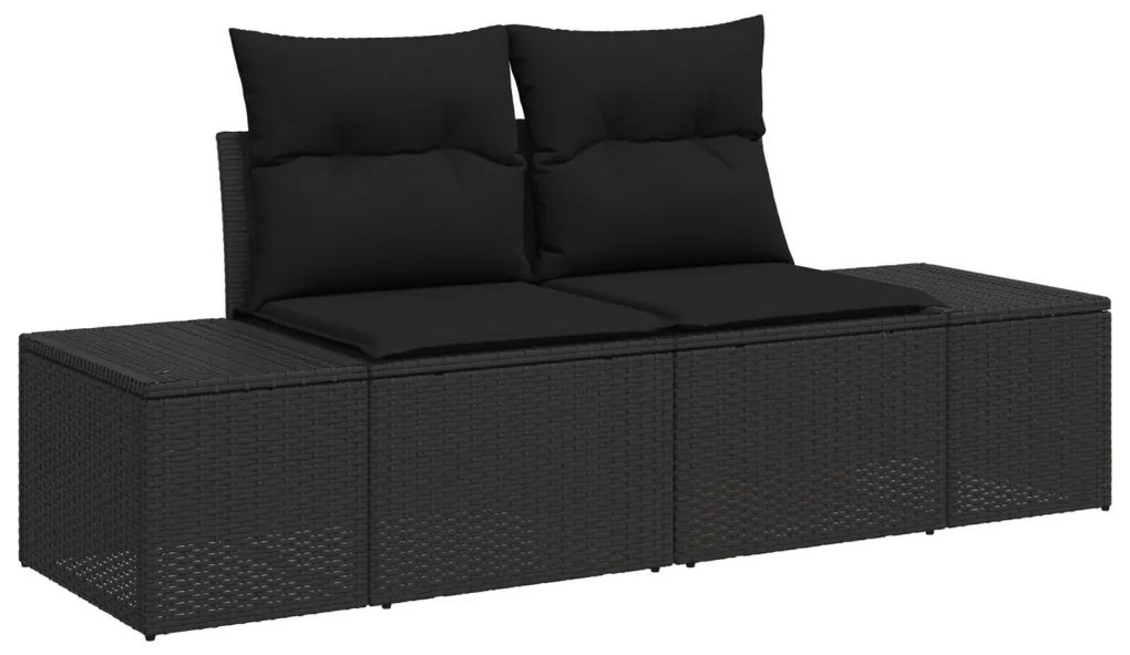 7 Darabos Kert Sofa Készlet Párnákkal Fekete Polirattan