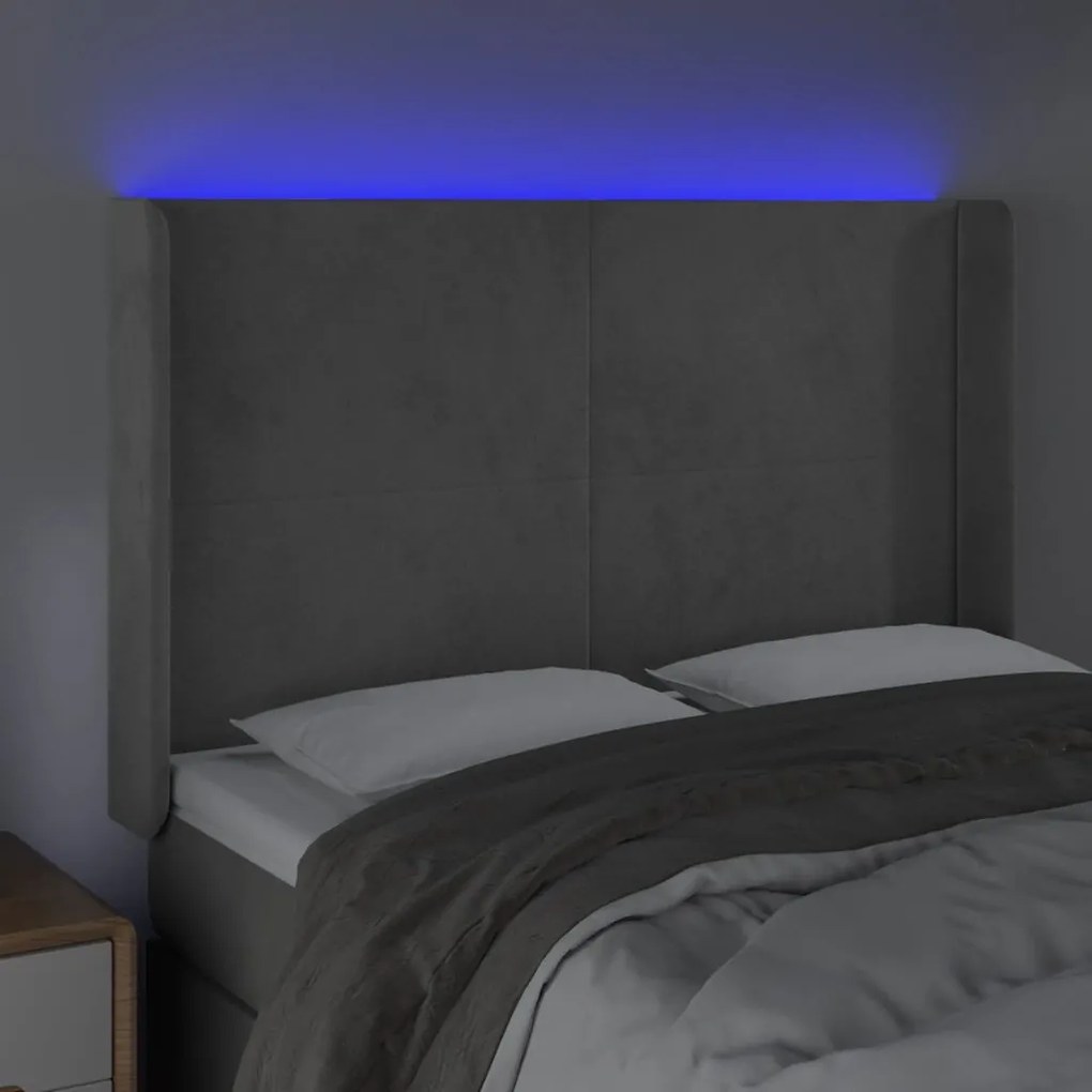 világosszürke bársony LED-es fejtámla 147x16x118/128 cm