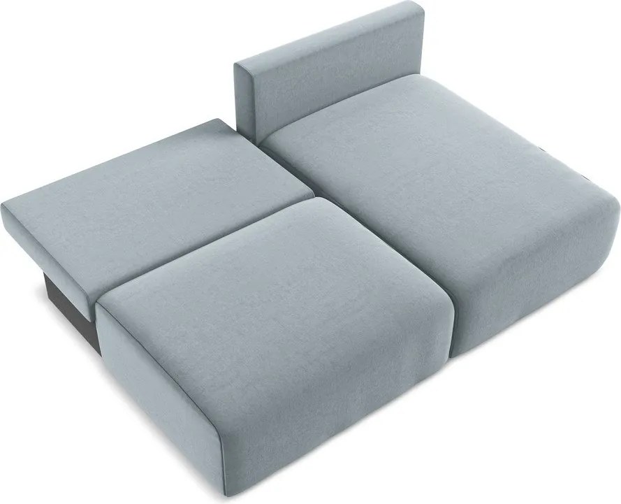 Kék bársony kinyitható-tárolóhelyes sarokkanapé (jobb oldali-heverő résszel) Kalena – Makamii