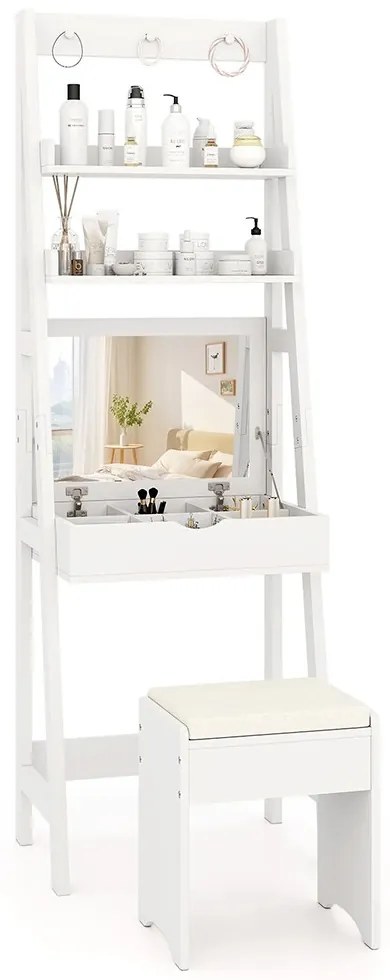 2 polcos keskeny sminkasztal székkel, 60 x 40 x 180 cm