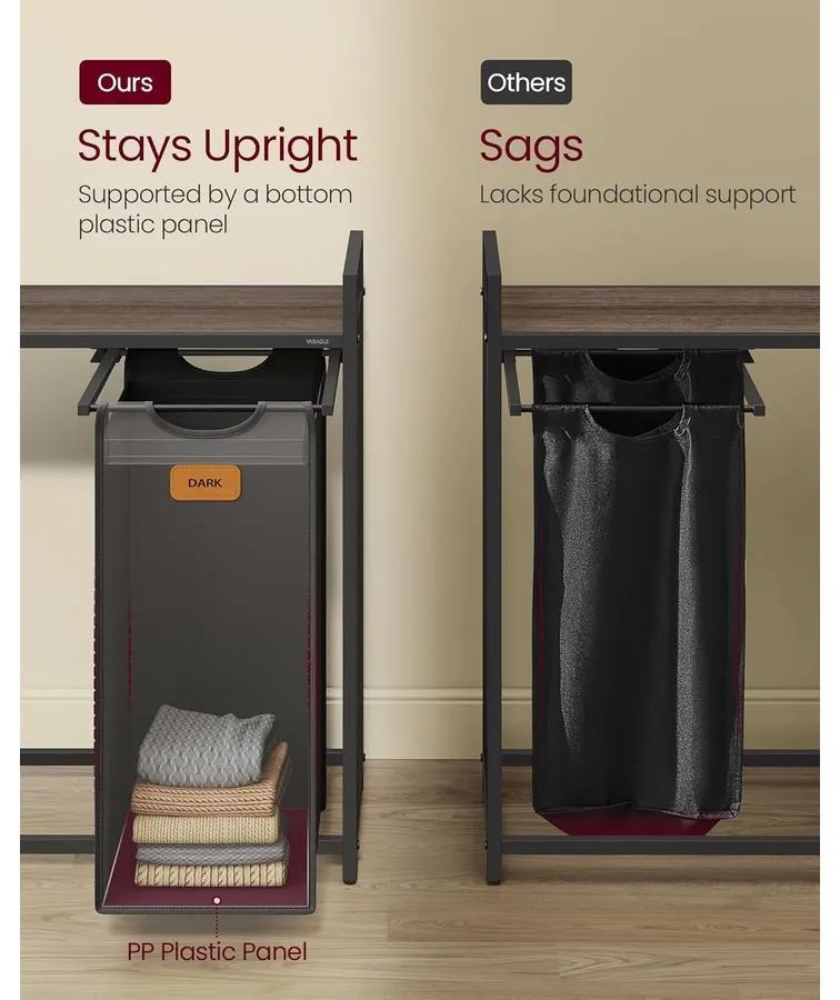 Szennyeskosár 4 rekesszel, 150 L-es ruhaválogató, fekete-szürke