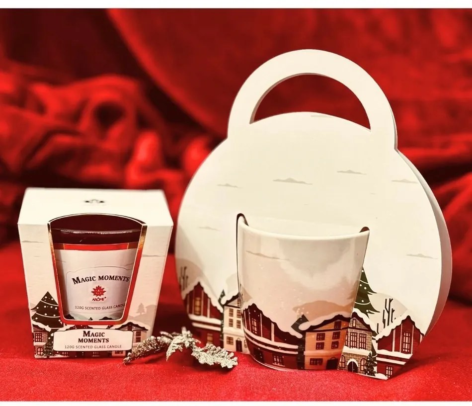 Home Elements Porcelán bögre karácsonyi mintávalVáros 300 ml, díszdobozban