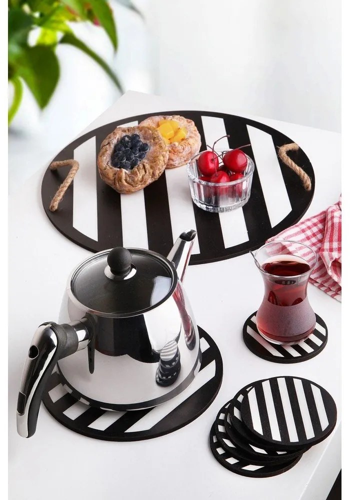 Fekete-fehér fa poháralátét szett 8 db-os – Hermia