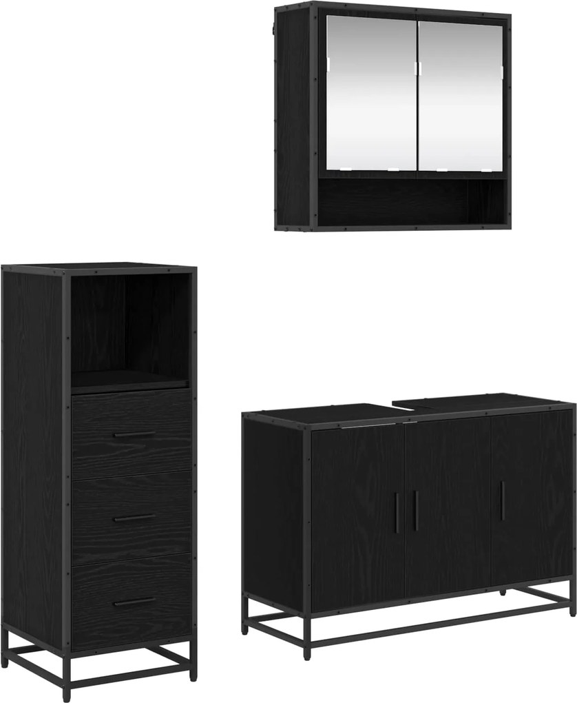 vidaXL Fürdőszoba bútor szett fiókkal 3 pcs Fekete tölgy Faanyag