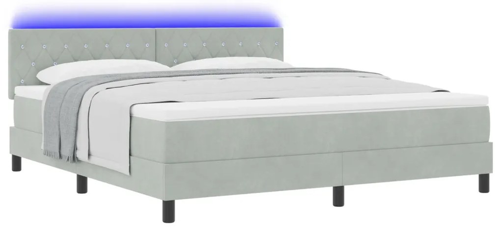 Rugós Ágy Mediterrán Matrac és LED Fény Szürke 180x200 cm Bársony