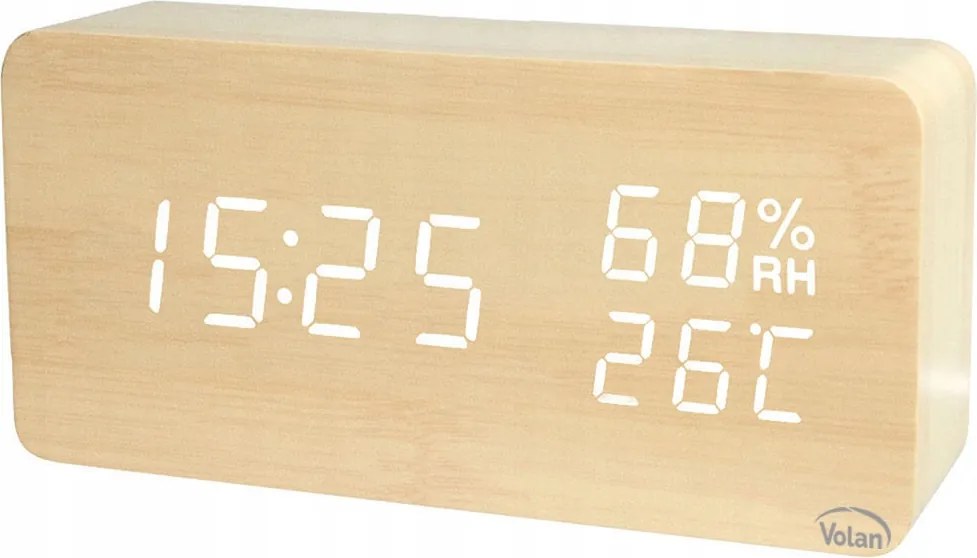 Óra Ébresztőóra Elektronikus Led Fa Álló – Dátum Hőmérő Higrométer