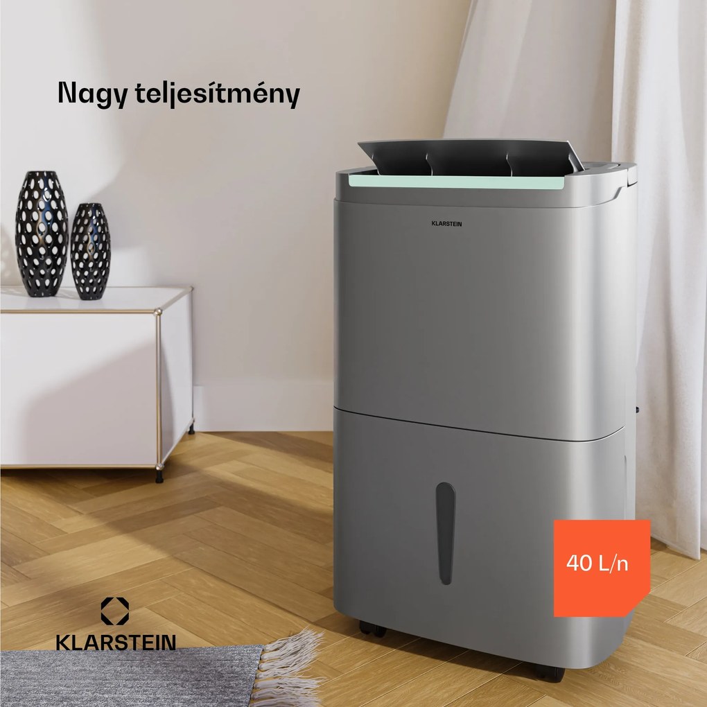 Klarstein DryFy Connect 40 párátlanító, 40 l / nap, 60-70 m², app vezérlés, mobil, víztartály, víztartály