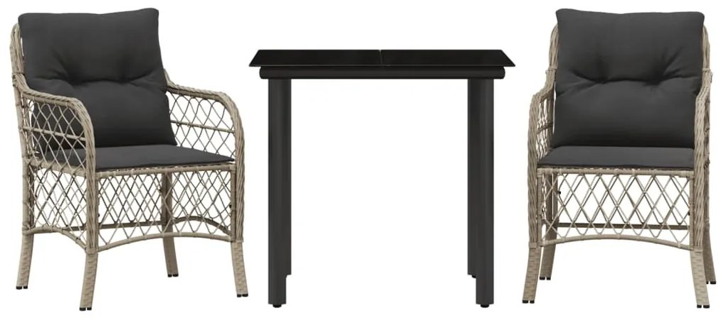 3 részes világosszürke polyrattan bisztrógarnitúra párnákkal