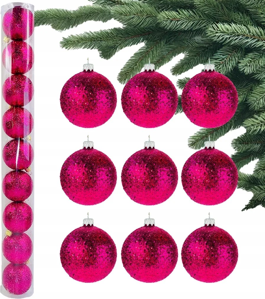 Fukszia Karácsonyfa Bombák Rózsaszín csillámos karácsonyfadísz 6cm