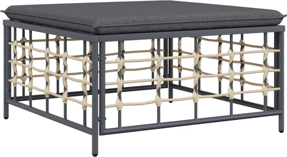 vidaXL sötétszürke polyrattan kerti lábtartó bézs párnával