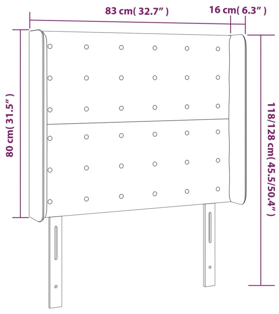 fehér műbőr LED-es fejtámla 83x16x118/128 cm