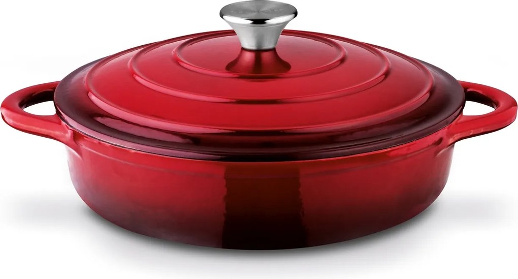 Öntöttvas lapos fazék 3l piros 28cm