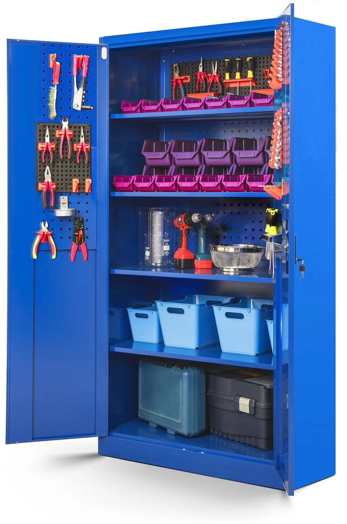 Fém műhelyszekrény polcokkal BRUNO, 920 x 1850 x 500 mm, kék