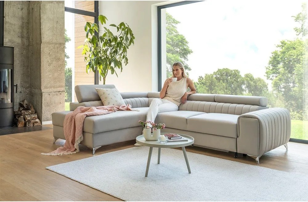 Sárga bársony kinyitható-tárolóhelyes sarokkanapé (jobb oldali-L alakú) Laurence – ELTAP