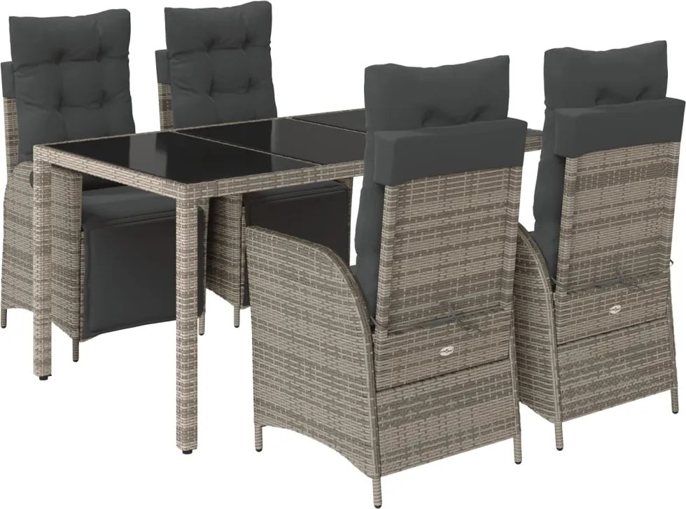 vidaXL 5 részes szürke polyrattan kerti étkezőgarnitúra párnával