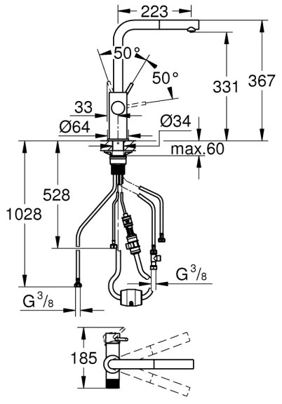 GROHE 30601DC0 - BLUE PURE mosogató csaptelep kihúzható kifolyófejjel, rozsdamentes acél