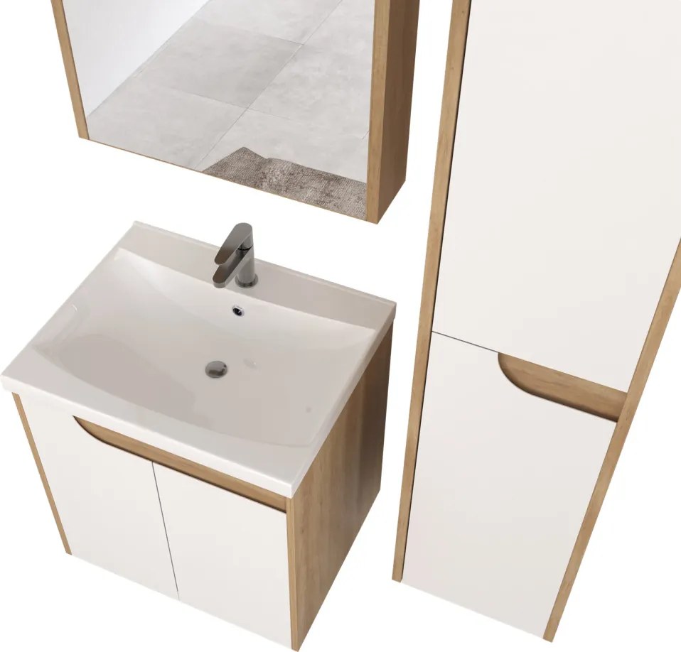 Piramida BETA fali fürdőszoba - állószekrény - ALPINFEHÉR-TÖLGY - 35 x 150 x 30 cm