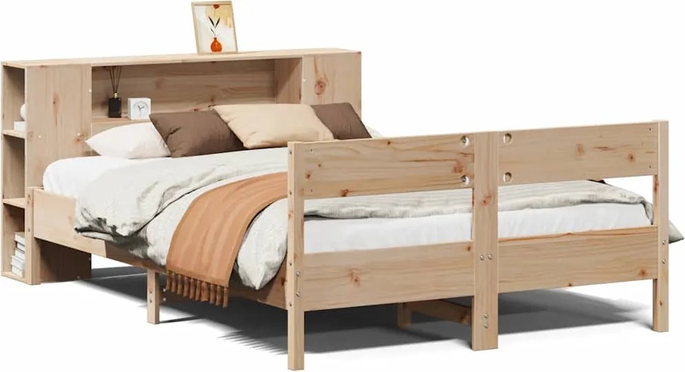 vidaXL tömör fenyőfa könyvespolcos ágy matrac nélkül 120 x 200 cm