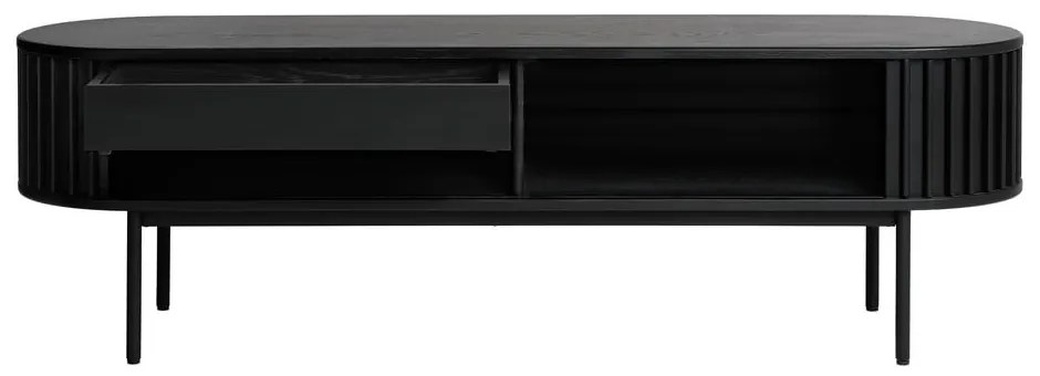 Fekete TV-állvány tölgyfa dekorral 48x160 cm Siena – Unique Furniture