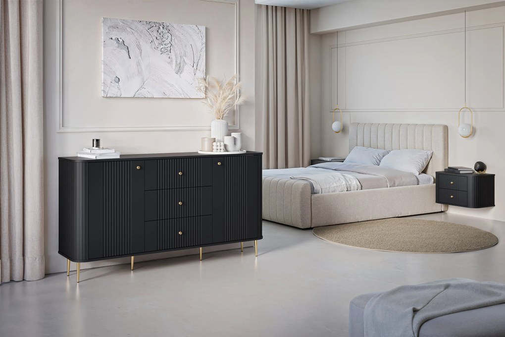 Vesper függő éjjeliszekrény készlet 56 cm - fekete / arany fogantyúk