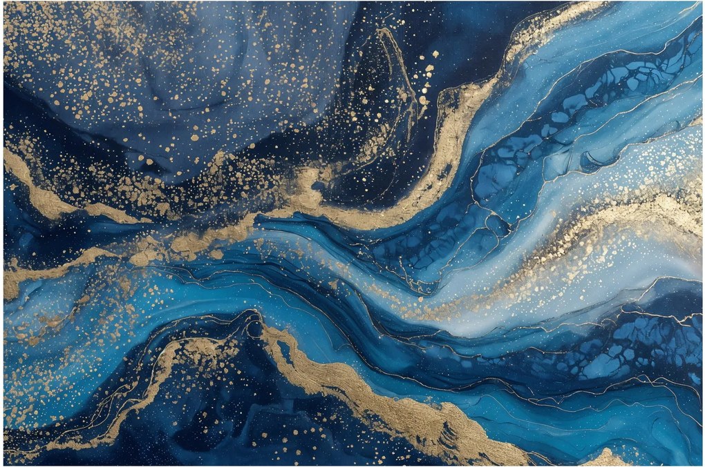 Kép - Kék-arany absztrakt márvány (90x60 cm)