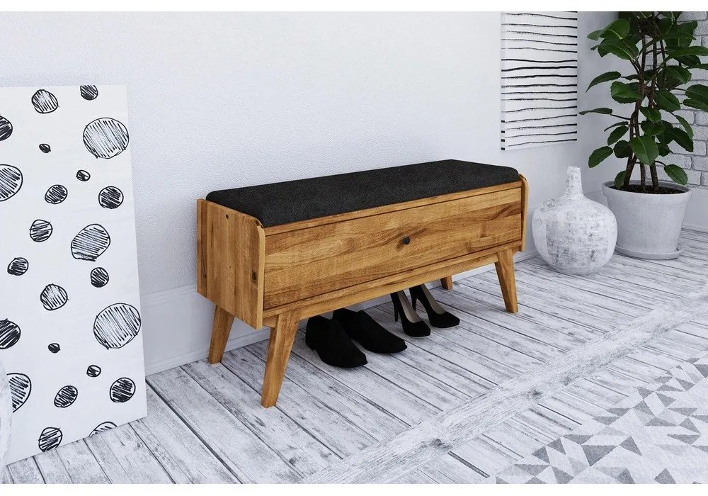 Tölgyfa pad tárolóhellyel, szürke ülőrésszel Retro - The Beds