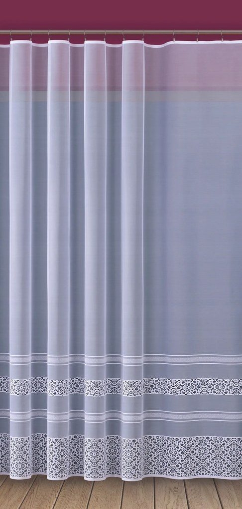 Kész Függöny Szalaggal, Fehér, Alul Mintás 500x130
