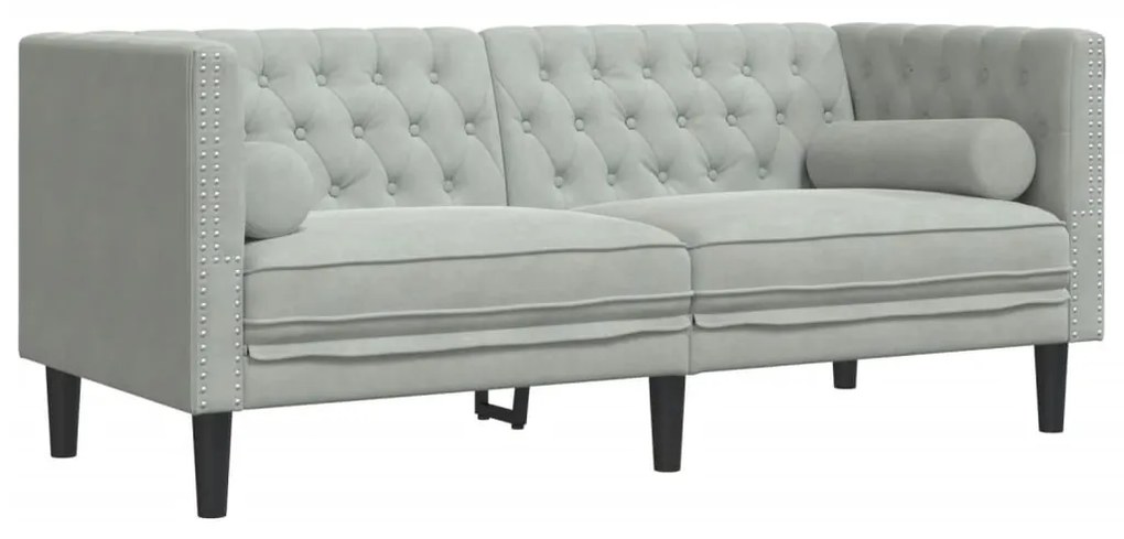 2 személyes világoszöld bársony Chesterfield kanapé párnákkal