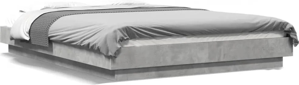 vidaXL betonszürke szerelt fa ágykeret LED-del 140 x 190 cm