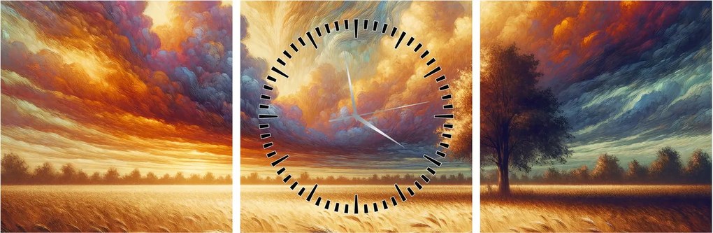 Kép – Fa a mezőn (órával) (90x30 cm)