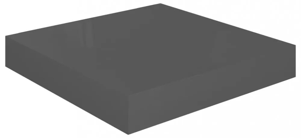 2 db magasfényű szürke MDF lebegő fali polc 23 x 23,5 x 3,8 cm