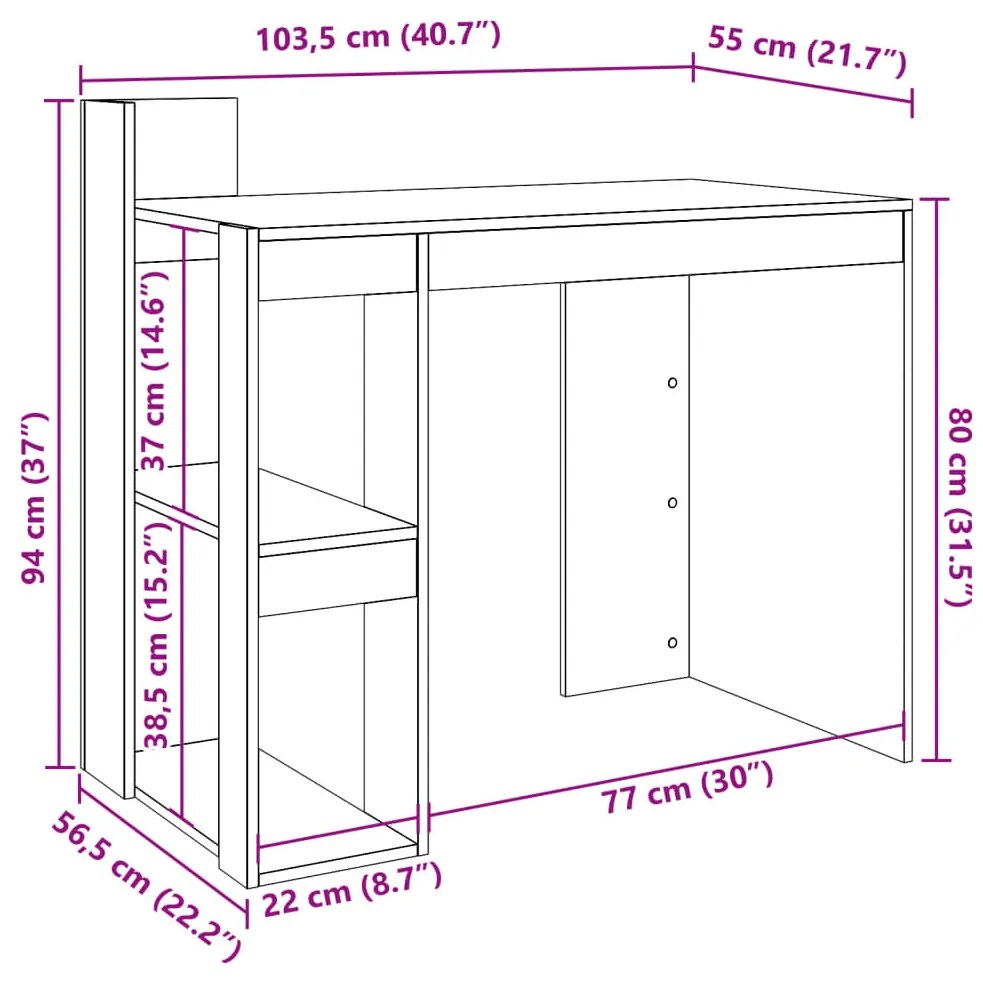 füstös tölgy színű szerelt fa irodai asztal 103,5x56,5x94 cm