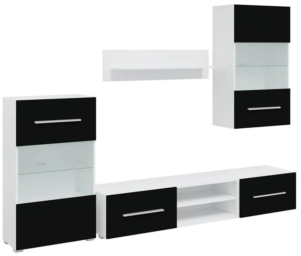 vidaXL 5 részes fali TV állvány szett fekete LED világítással