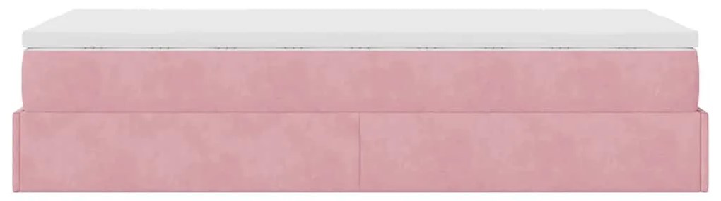 Ottomán ágykeret matraccal rózsaszín 90x190 cm bársony