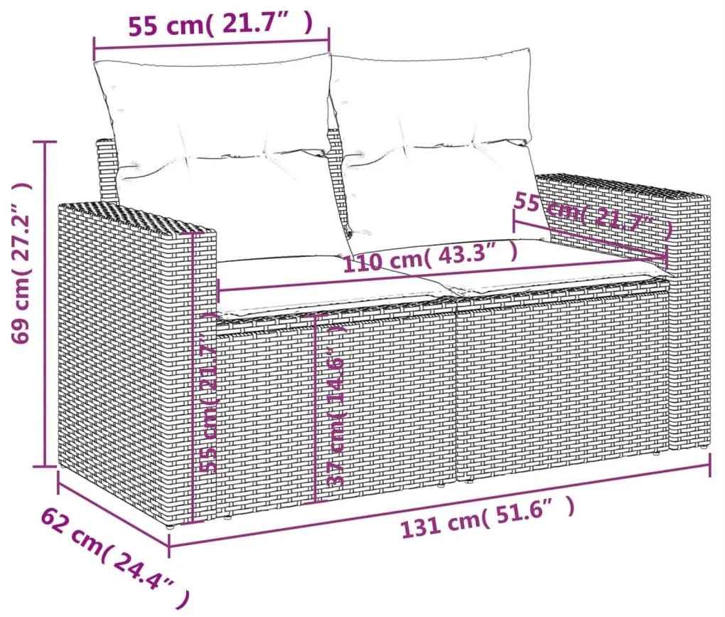 6 részes fekete polyrattan kerti ülőgarnitúra párnával