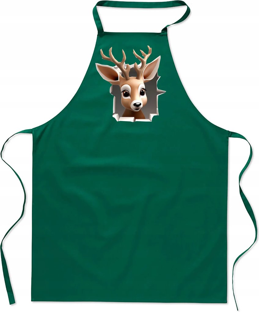 Konyhai Kötény pamut zöld lyuk Rénszarvas szarvas Rudolf FA_480_z