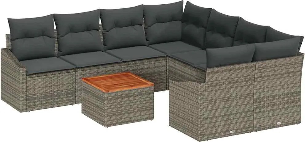 vidaXL Kerti Kanapé Szett tárolóval 9 pcs Szürke polirattan