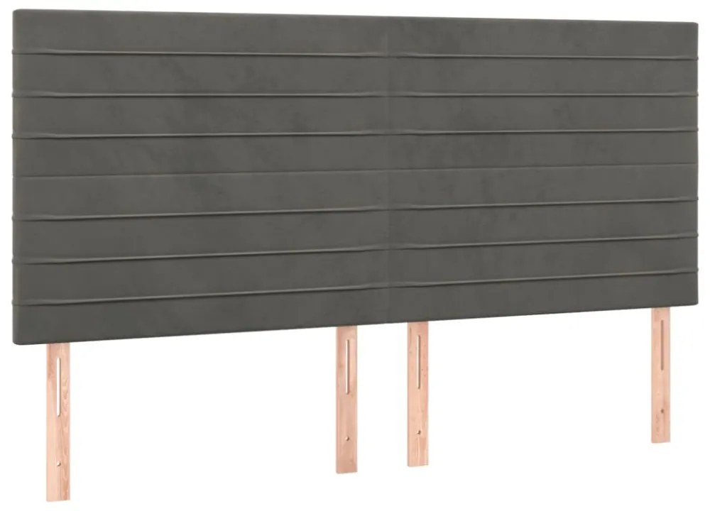 sötétszürke bársony rugós és LED-es ágy matraccal 160x200 cm