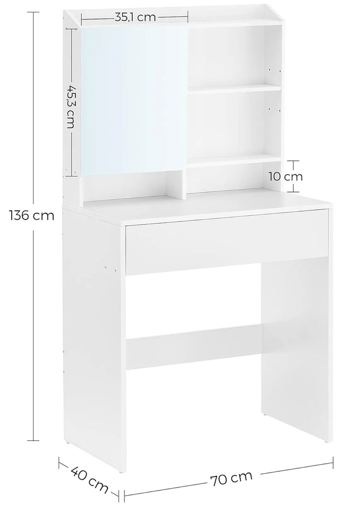Fésülködőasztal tükörrel LUNAVI 70x40 cm, fehér