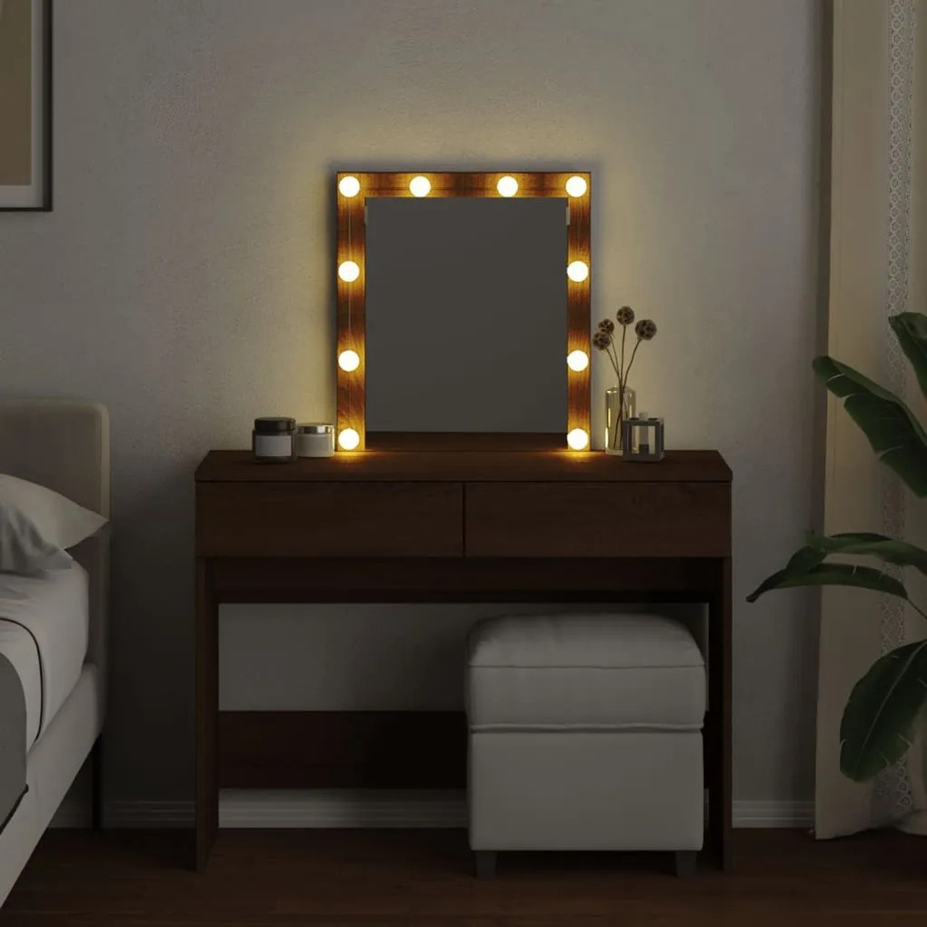 barna tölgy színű fésülködőasztal LED-del 100 x 40 x 130 cm