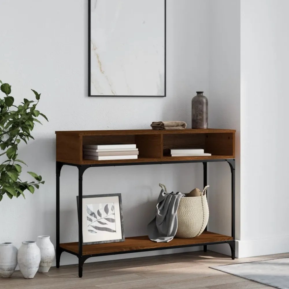 barna tölgyszínű szerelt fa tálalóasztal 100 x 30,5 x 75 cm