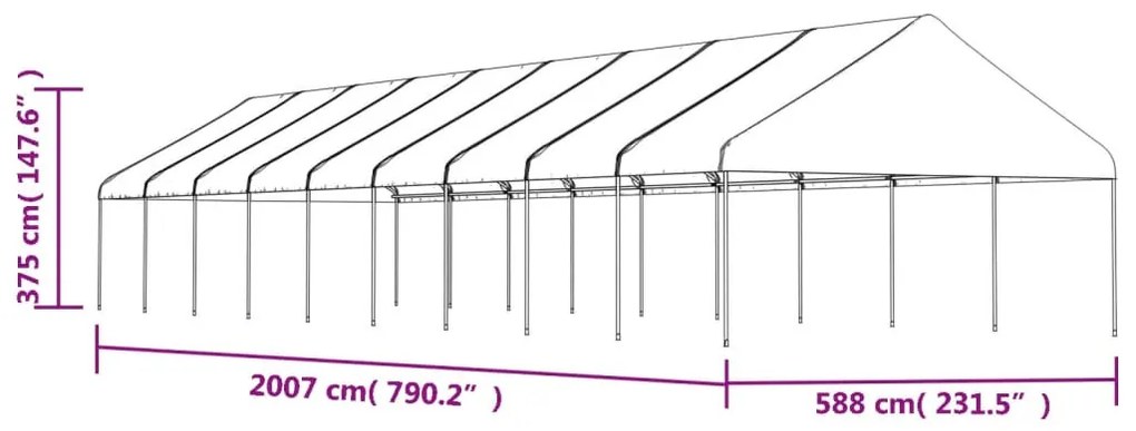 fehér polietilén pavilon tetővel 20,07 x 5,88 x 3,75 m