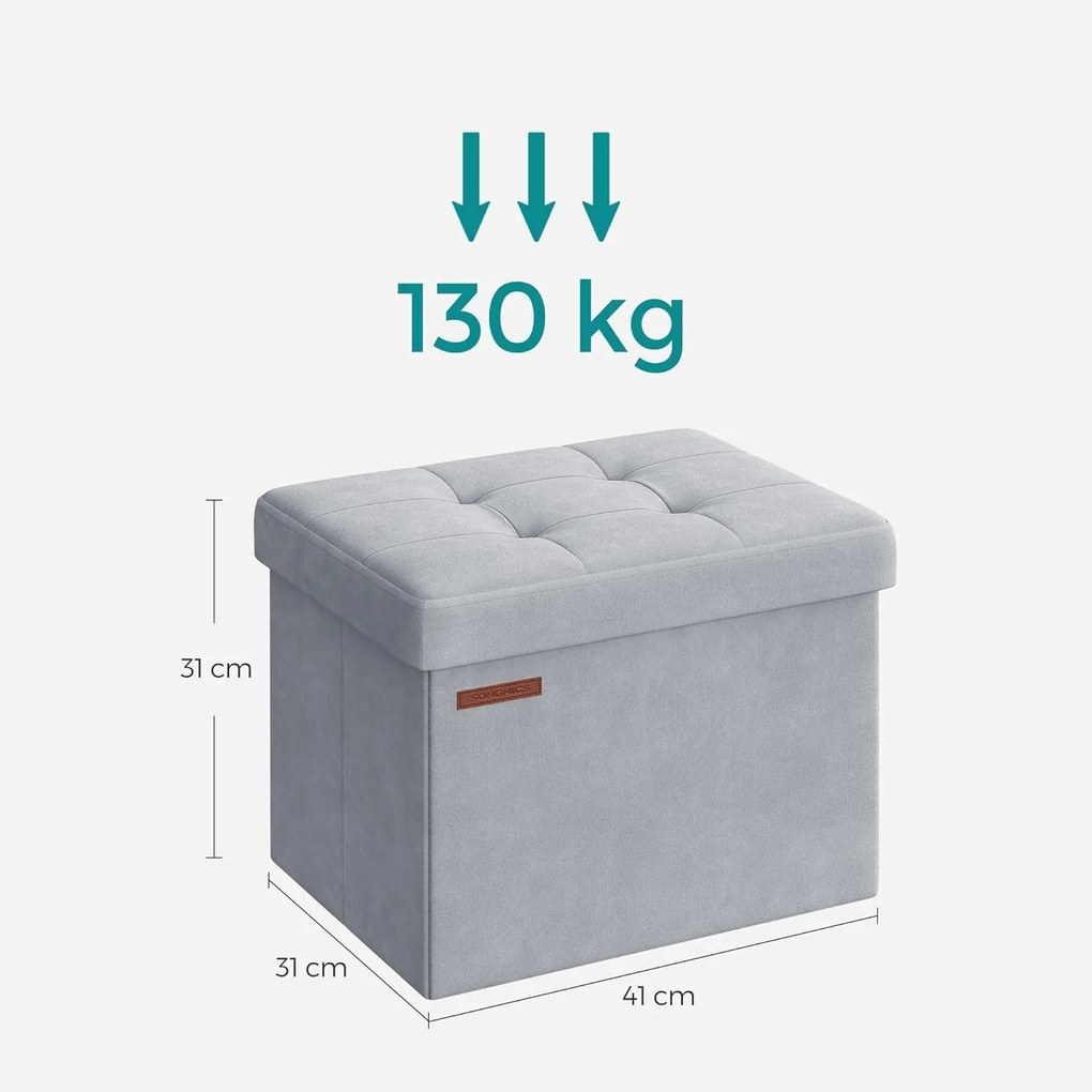 Tároló puff, összecsukható bársony tárolódoboz, szürke, 31 x 41 x 31 cm