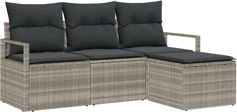 vidaXL Kanapé Szett párnával tárolóval 4 pcs Világosszürke polirattan