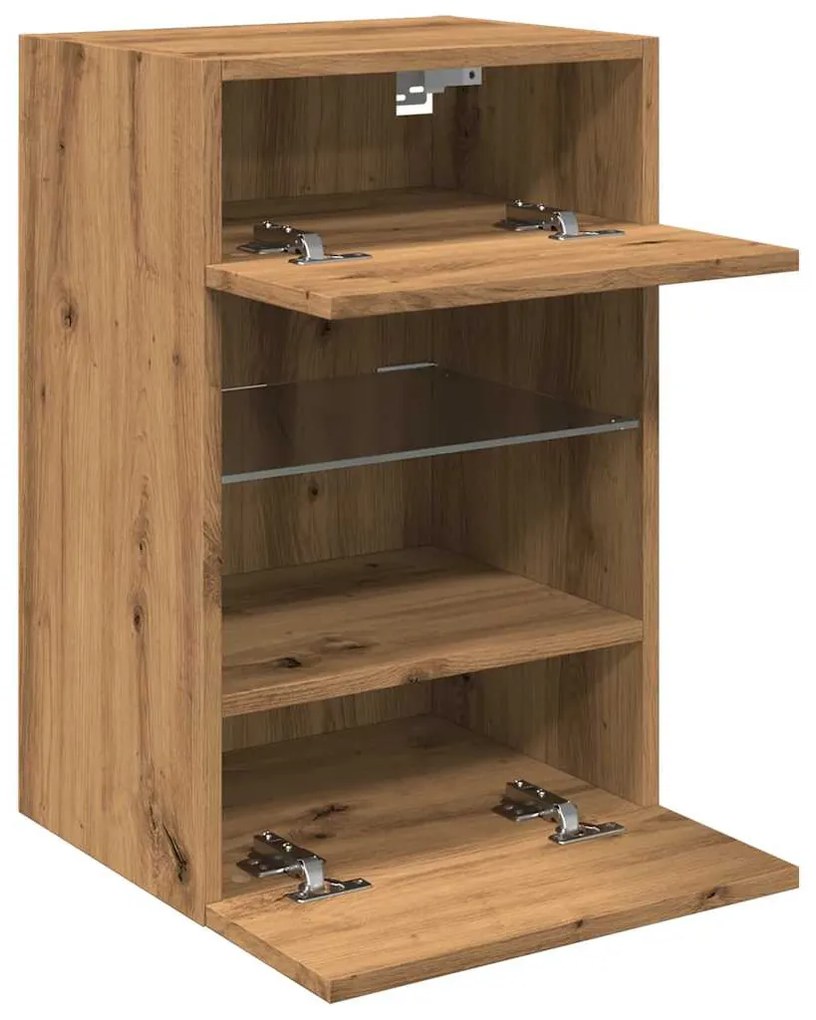 2 db kézműves tölgy színű fali szekrények LED világítással TV-hez 40x30x60,5cm