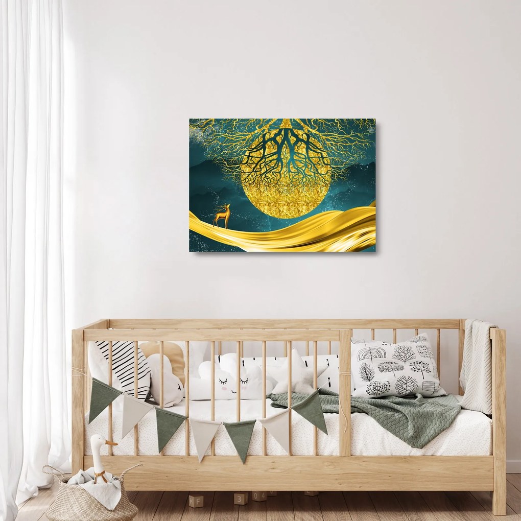 Kép - absztrakció, arany táj (üvegen) (70x50 cm)