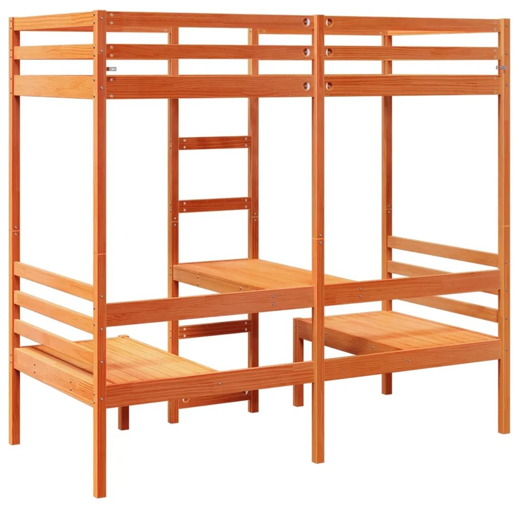 barna fenyő galériaágy-keret asztallal és székekkel 90 x 200 cm