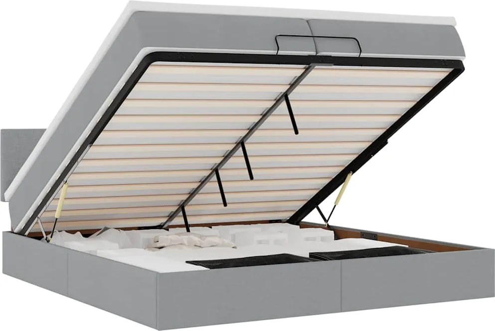 vidaXL Ottomán ágykeret matracokkal Világosszürke 200x200cm szövet