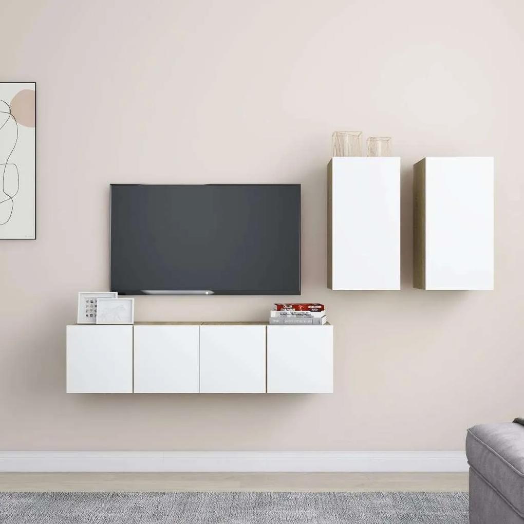 vidaXL 4 részes fehér-sonoma színű forgácslap TV-szekrényszett
