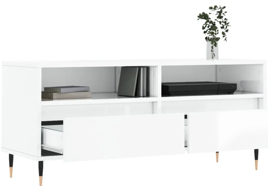 magasfényű fehér szerelt fa TV-szekrény 100 x 34,5 x 44,5 cm